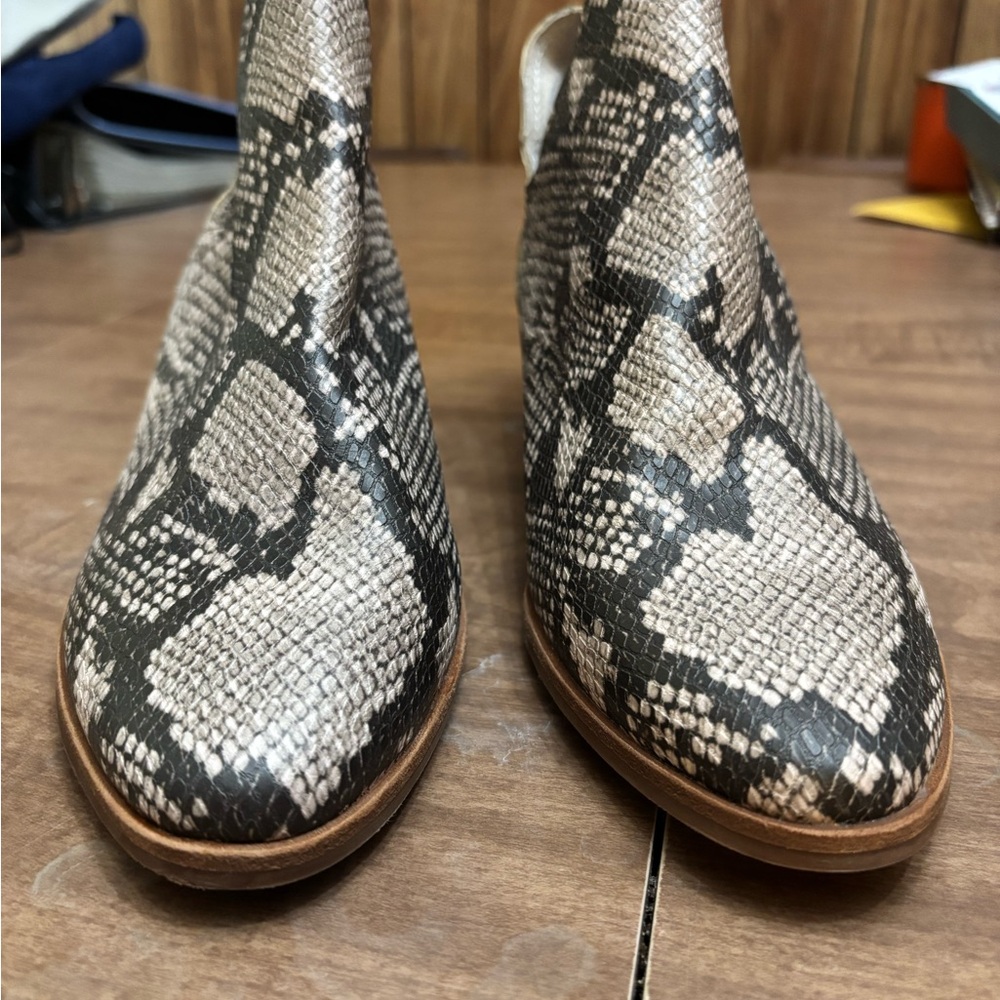 Dolce Vita Snake Print Ankle Booties in Beige and Black